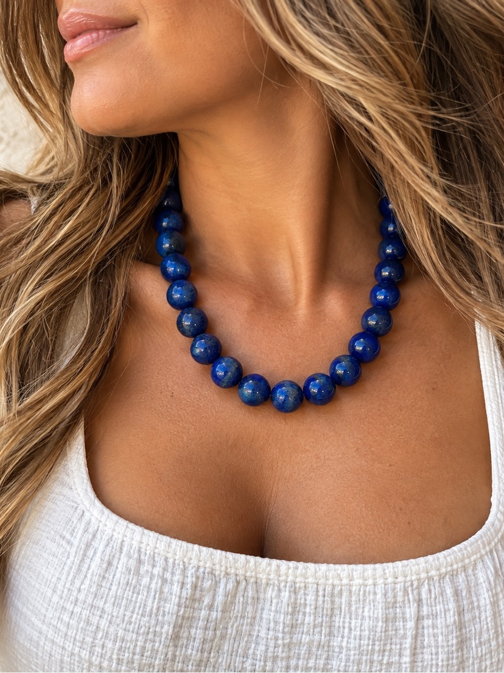 Mayamar Midnight Ocean Natural Lasurite Stone Necklace Gold Blue NWT
